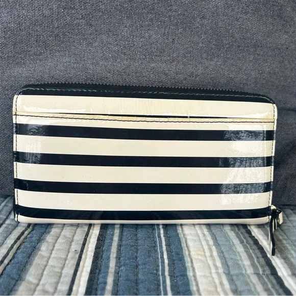 kate spade Cream and Black Striped Patent Zip Wallet - Picture 2 of 5